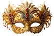 © jhon - Title:Elaborate Gold Masquerade Mask with Red Gemstones and Feathers Isolated on Black image isolated on a transparent background
