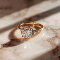 Wall Mural - Gold Diamond Ring on Marble Surface