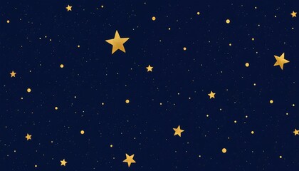 Wall Mural - deep blue night sky illustration sprinkled with golden stars and dots. celestial pattern evokes wond