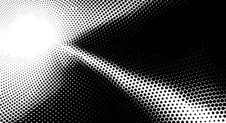 Wall Mural - abstract black and white background with a dynamic halftone dot pattern creating a futuristic light 