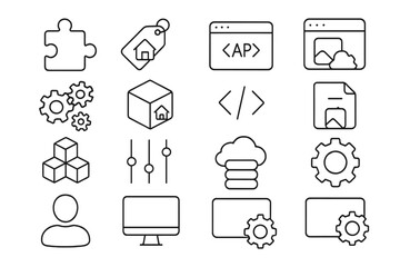Web development linear icon set. coding, technology tools line collection