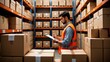 © Focus Gem - Warehouse worker inventory management checking boxes distribution center logistics