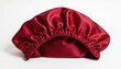 © miss irine - Red satin sleep bonnet provides nighttime hair protection. Features wide elastic strap for secure fit. Shiny smooth material guards against frizz, breakage. Essential beauty accessory for preserving