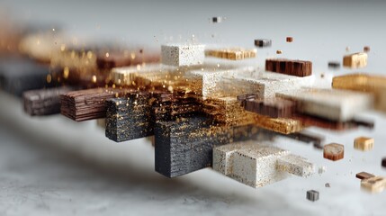 Abstract formation of stacked glittering cubes in harmonious colors design