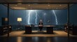 © ajib ajib - Executive power during a thunderstorm office with a skyline view office scenery
