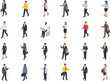 © Authentic - Collection of diverse isometric business people in professional attire engaged in various activities and poses on a white background
