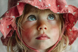 Child in Pink Sun Hat Portrait