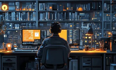 Focused person working on computers
