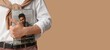 © Pixel-Shot - Young man with magazine on brown background, closeup. Banner for design