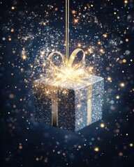 Wall Mural - Beautiful Gift Box with Glitter and Sparkles in Dark Background