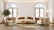 © LEKSTOCK 3D - Luxury home interior with modern furniture in a spacious living room, featuring a minimal  stylish and elegant design elements. 3d render