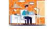 © Black Label - Businessman working on laptop at modern desk, ideal for website banners or business presentations.