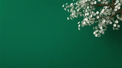Blossoming Tree Branch Against a Solid Green Background