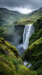 © halawiah - Waterfall cascade in Iceland; lush green hills in the background. Nature tourism
