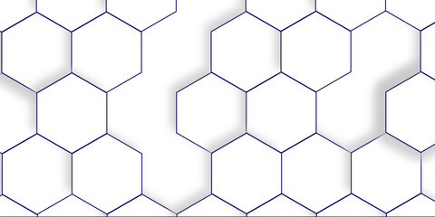 Wall Mural - background with white lines hexagon structure futuristic white background and embossed hexagon, hone