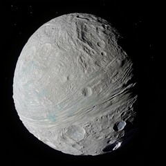 Wall Mural - This image provides a striking view of Miranda, the innermost and smallest of Uranus's five large, spherical moons.