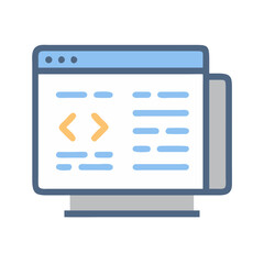 Coding interface icon on white screen with blue elements