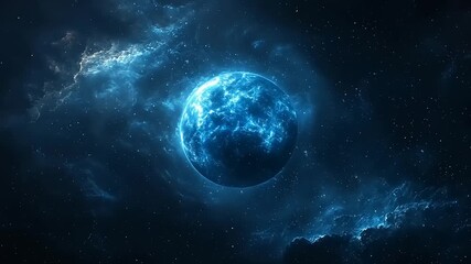 Wall Mural - Planet in a nebula of glowing blue light