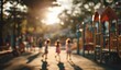 © balmond - Blurred children playing outdoors in a park at sunset
