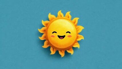Wall Mural - Lively sun emoji graphic with an animated bouncing effect suitable for web applications or mobile interfaces. Showcases a playful take on sunshine adding engaging visuals to enhance