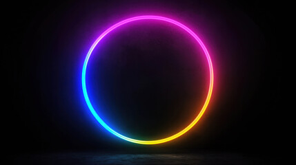 Wall Mural - colorful neon circle on dark background with vivid glow and vibrant hues for creative and artistic b