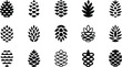 © Munawar - A collection of fifteen stylized pine cone illustrations arranged in a pattern