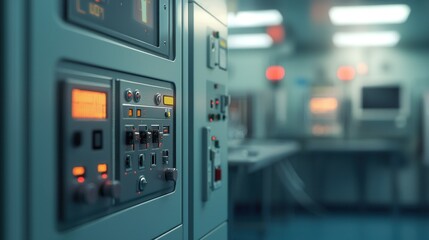 Retro Futuristic Control Panel in a Technological Laboratory
