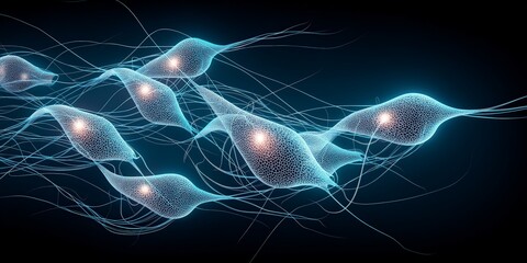Wall Mural - nanobot robot nanotechnology medicine concept. abstract representation of neurons with glowing conne