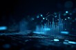 © Mia - A dark blue background with glowing data visualization graphics of graphs and charts. The focus is on the holographic appearance of digital bar graphs,