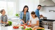 © Jati - Joyful family bonding time while preparing a fresh vegetable meal together in a bright, modern kitchen at home.
