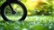© liley - Close-up of a bicycle tire on dewy grass.