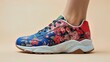 © PremiumPhoto - NonSlip Shoes. Colorful floral sneakers, blue red shoes, casual footwe