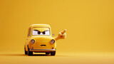 Cute funny cartoon character sad upset retro car on yellow isolated background. Banner for auto service and automotive technical diagnostics