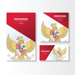 Wall Mural - Set Gradient indonesia independence day illustration. Indonesia Happy Independence Day greeting card, banner, and gradient background