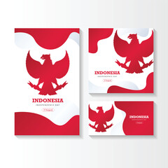 Wall Mural - Set Gradient indonesia independence day illustration. Indonesia Happy Independence Day greeting card, banner, and gradient background