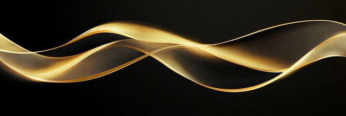 Wall Mural - elegant flowing gold ribbon lines on a black backdrop, luxury abstract vector illustration design
