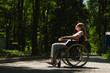© kinomaster - Woman in Wheelchair Enjoying the Tranquility of a Sunny Forest Path