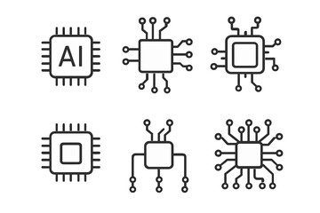 various types of microchips and ai designs displayed in a grid format showcasing technology and inno