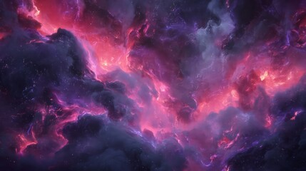 Wall Mural - Vibrant Pink And Red Nebula With Stars In Deep Space
