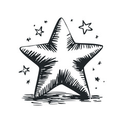 Wall Mural - Single Monochrome Star with Smaller Stars Sketch on White Background. Hand drawn vector illustration