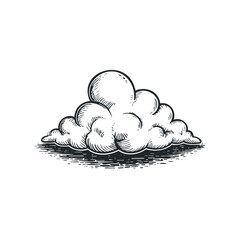 Wall Mural - Vintage Cloud Engraving Graphic Weather Element on White Background. Hand drawn vector illustration