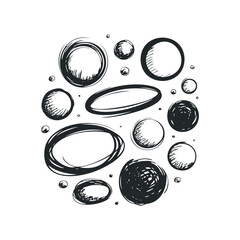 Wall Mural - various rounded shapes sketch drawing in circular arrangement on white. hand drawn vector illustrati