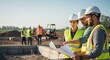 © DigitalSpace - Engineers coordinating with construction workers during early phase of building development.