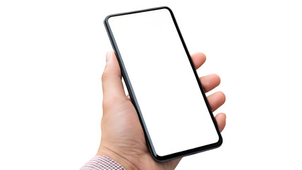 cell phone in hand mockup white screen for custom app display