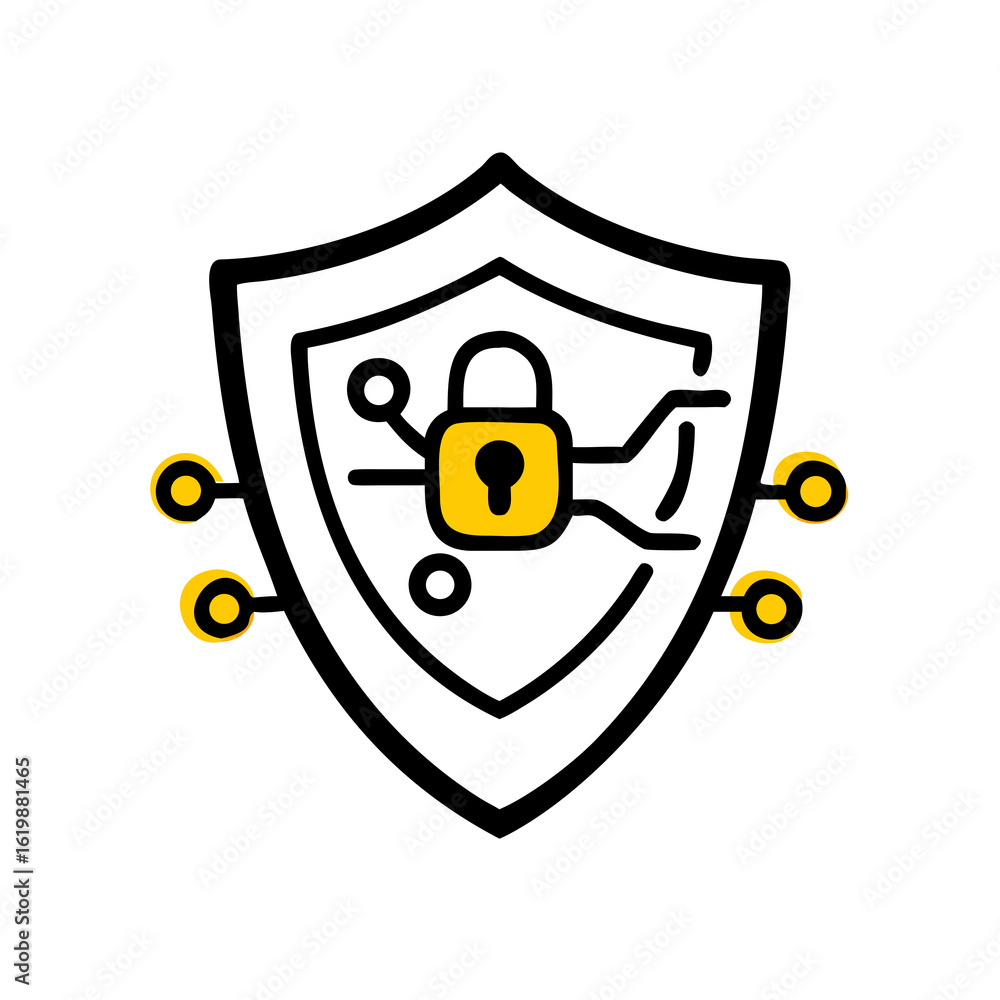 Secure network connection with yellow lock and nodes for data privacy ...