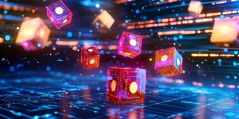 Wall Mural - dynamic gaming environment highlighting blockchain integration, decentralized in-game assets, and vi