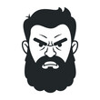 © Sophia - Vector icon of angry bearded man: black and white illustration of a male face with beard. Vector illustration