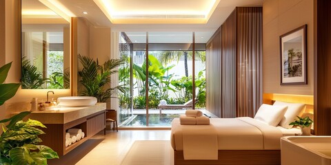Wall Mural - line connection luxurious spa relaxation vibes serene water features soft lighting ambient atmospher