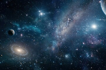deep space nebulae with galaxies and planets