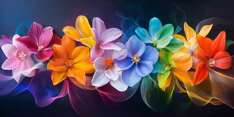 Wall Mural - stunning flowers in vibrant colors creating dynamic line connections, artistically arranged on a sub